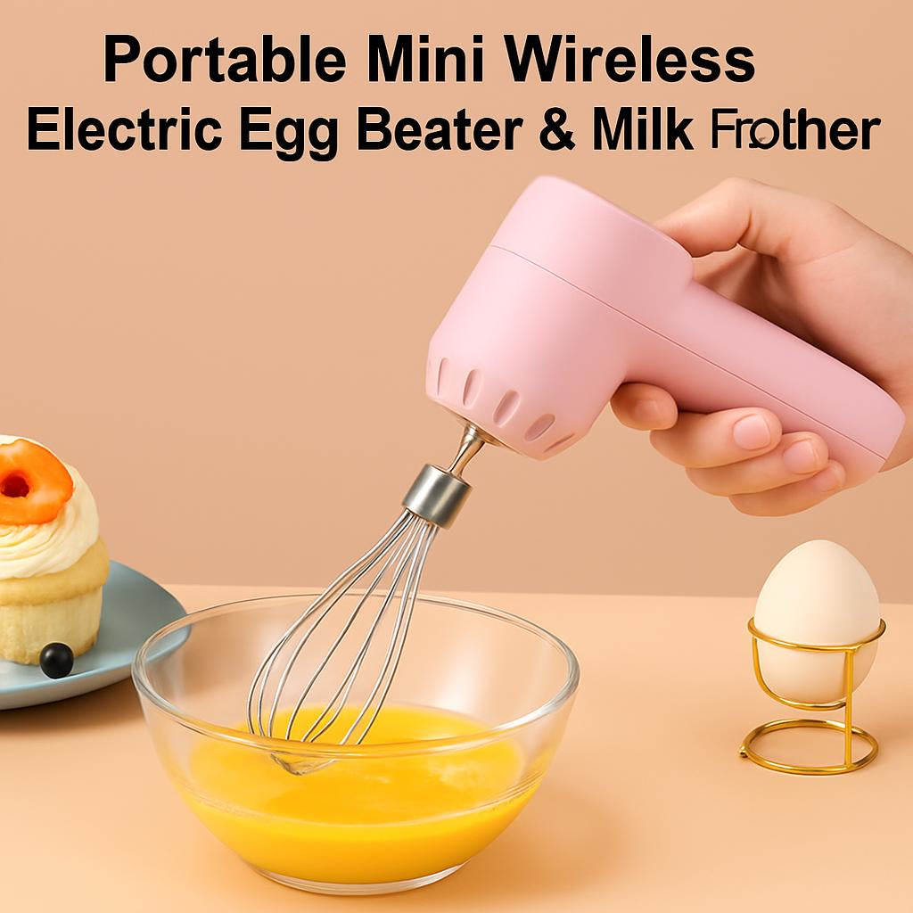 Portable Mini Wireless Electric Egg Beater & Milk Frother
