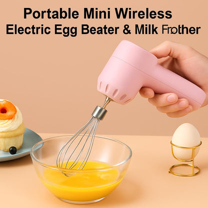 Portable Mini Wireless Electric Egg Beater & Milk Frother