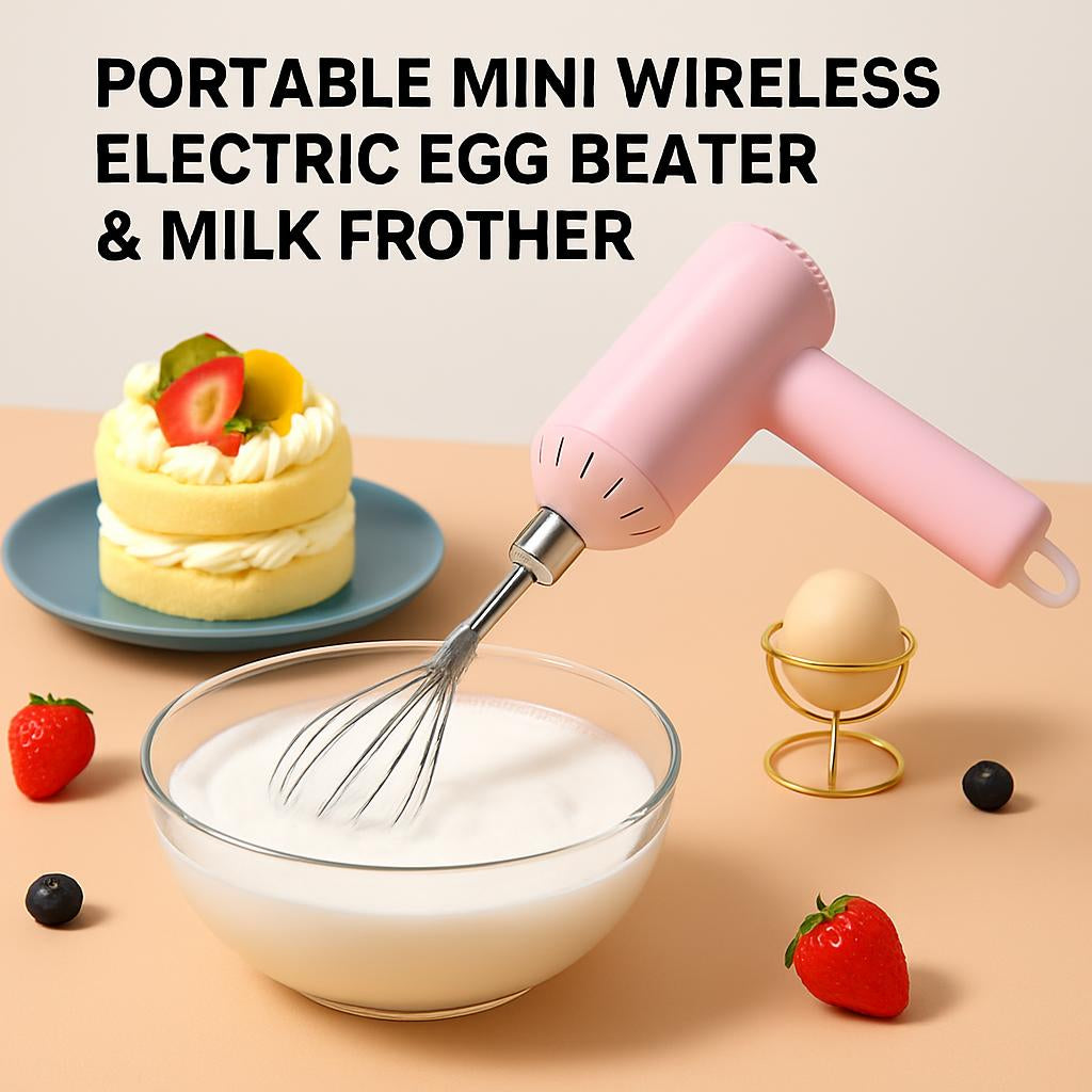 Portable Mini Wireless Electric Egg Beater & Milk Frother