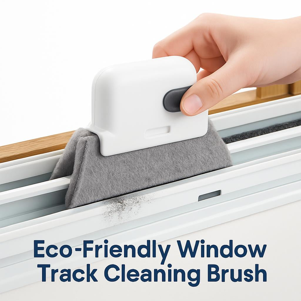 Eco-Friendly Window Track Cleaning Brush with White Handle and Gray Triangular Pad