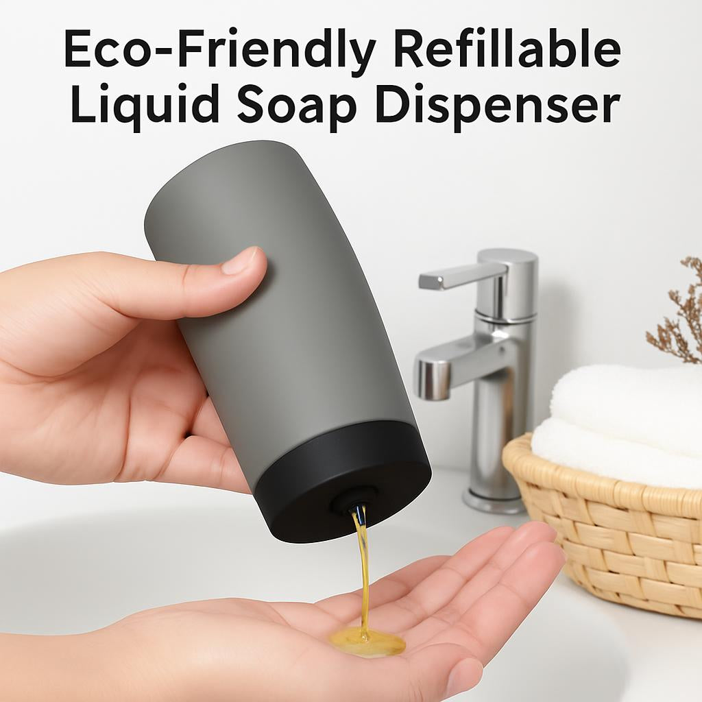 Eco-Friendly Refillable Liquid Soap Dispenser in Gray Silicone
