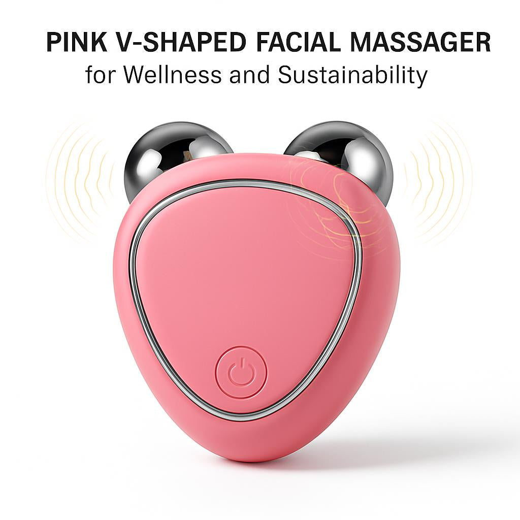 Pink V-Shaped Facial Massager for Wellness and Sustainability