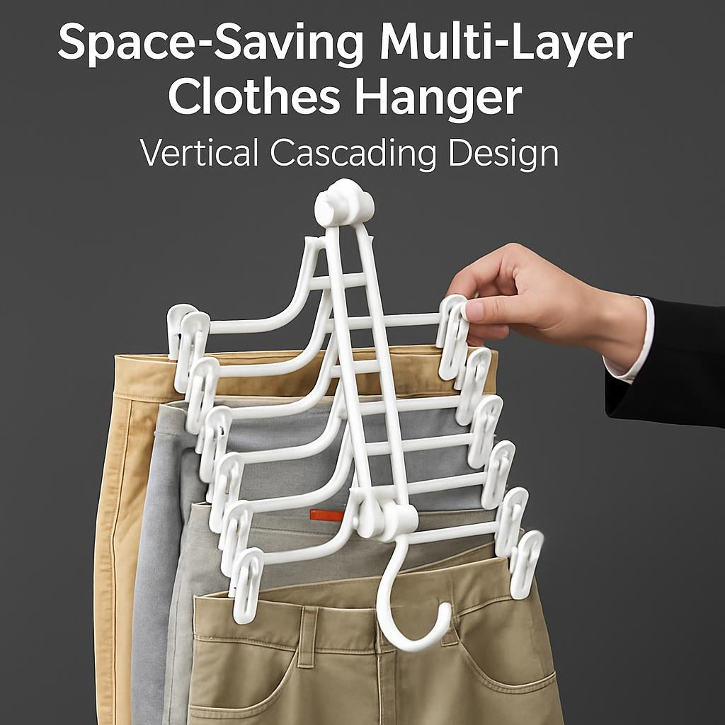 Space-Saving Multi-Layer Clothes Hanger in Vertical Cascading Design