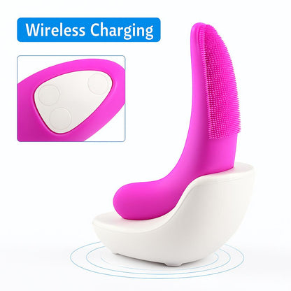 Eco-Friendly Electric Facial Cleansing Brush - Silicone Bristles, Rechargeable, Pink/Blue/Purple