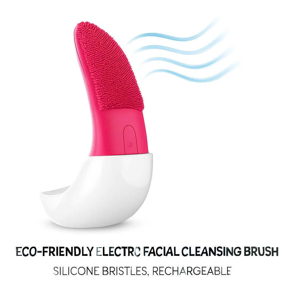Eco-Friendly Electric Facial Cleansing Brush - Silicone Bristles, Rechargeable, Pink/Blue/Purple