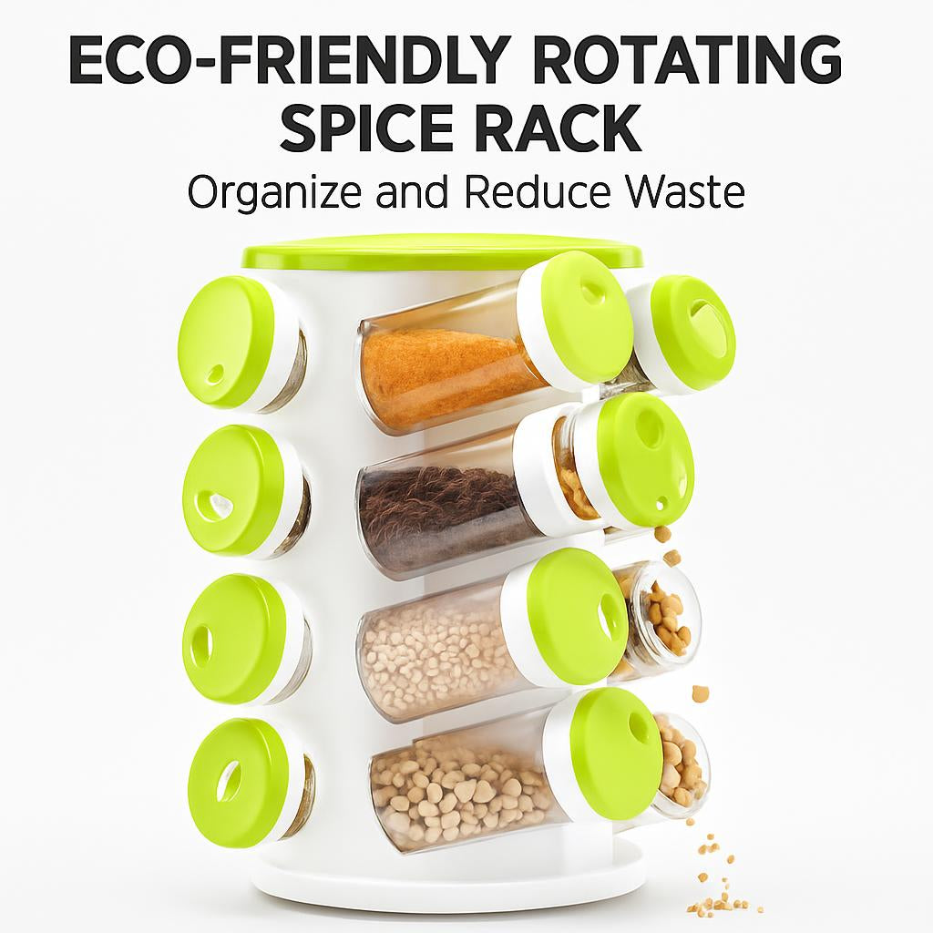 Eco-Friendly Rotating Spice Rack in White and Green