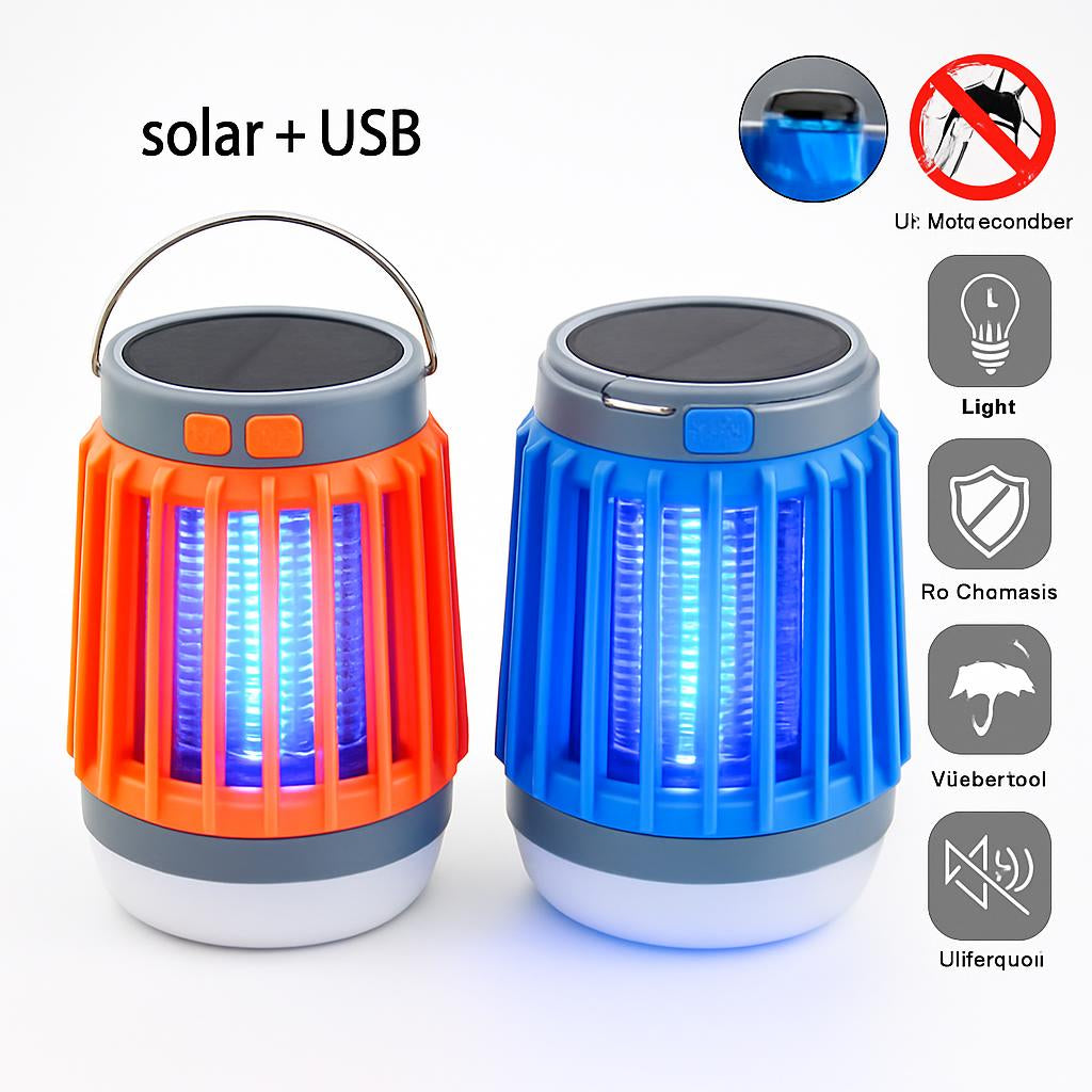 Solar and USB-Powered Mosquito Killer Lamp in Orange and Blue