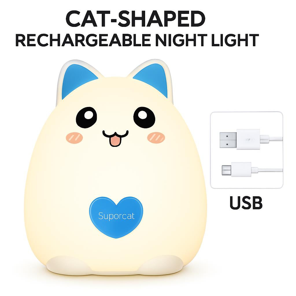 Cat-shaped rechargeable night light with eco-friendly features