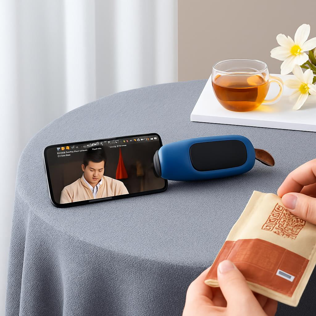 Eco-Friendly Portable Phone Stand in Blue Oval Design