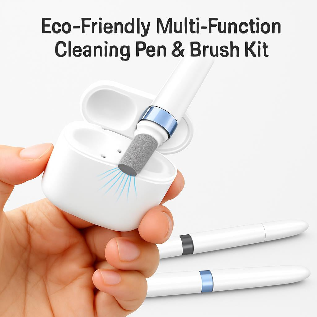 Eco-Friendly Earbud and Electronics Cleaning Pen in White with Blue Accents