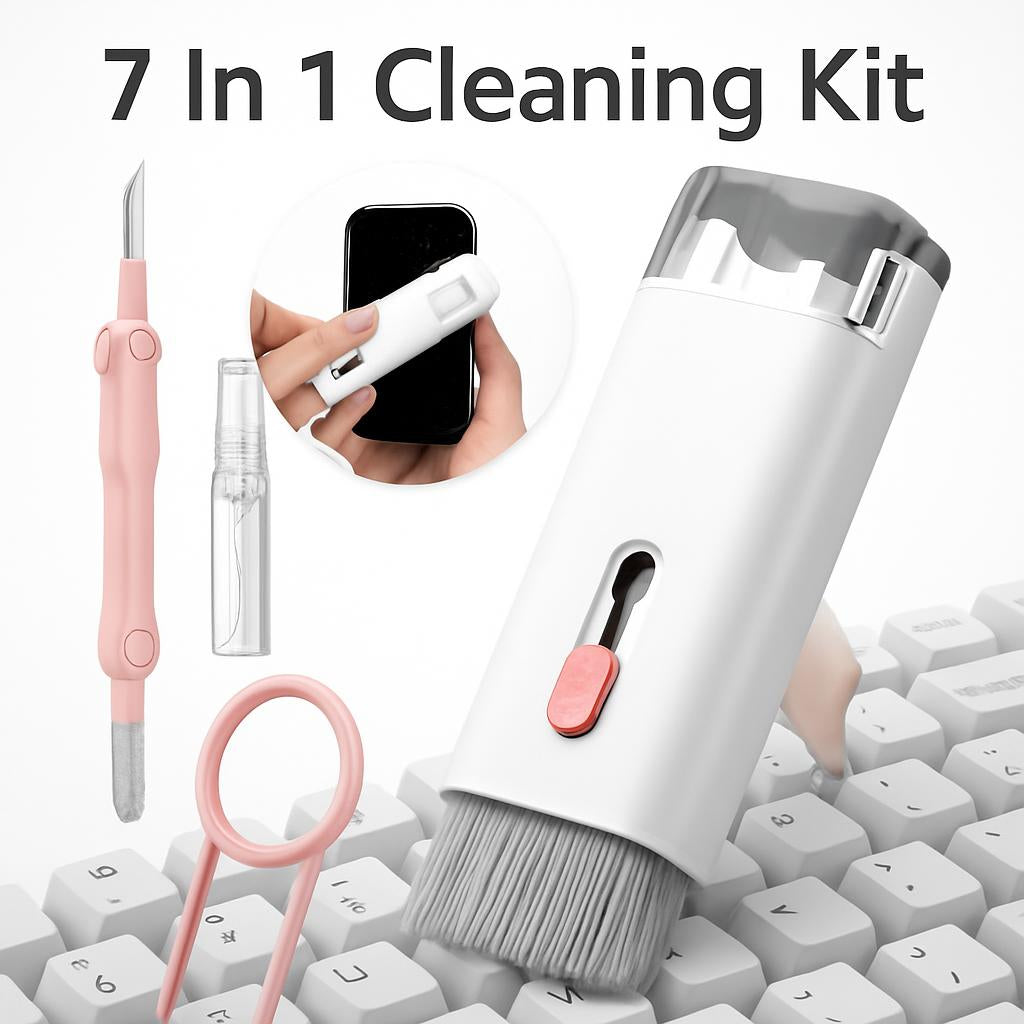 7 In 1 Multi-Functional Cleaning Kit in White and Pink
