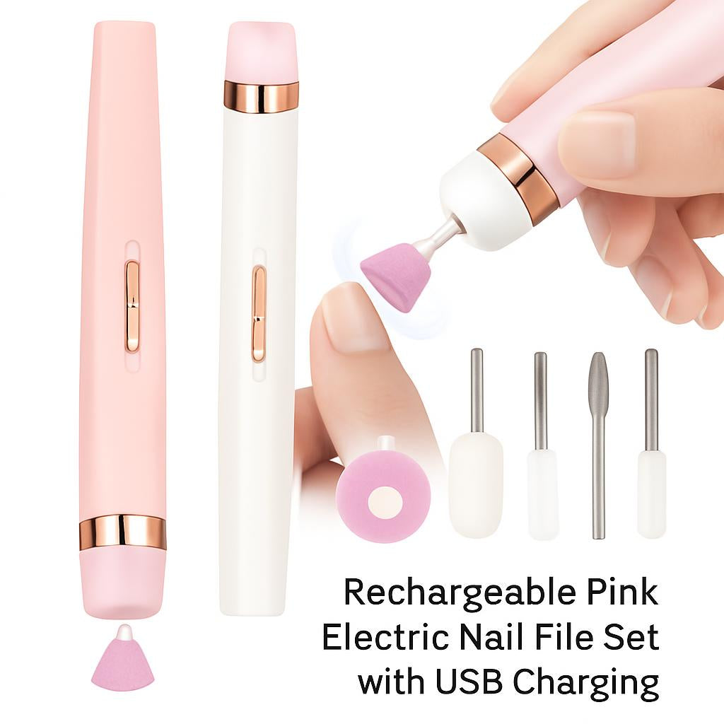 Rechargeable Pink Electric Nail File Set with USB Charging