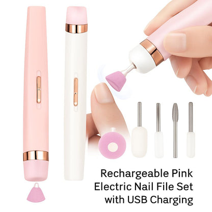 Rechargeable Pink Electric Nail File Set with USB Charging