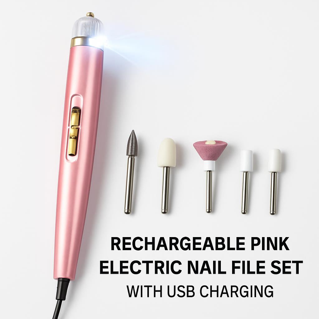 Rechargeable Pink Electric Nail File Set with USB Charging