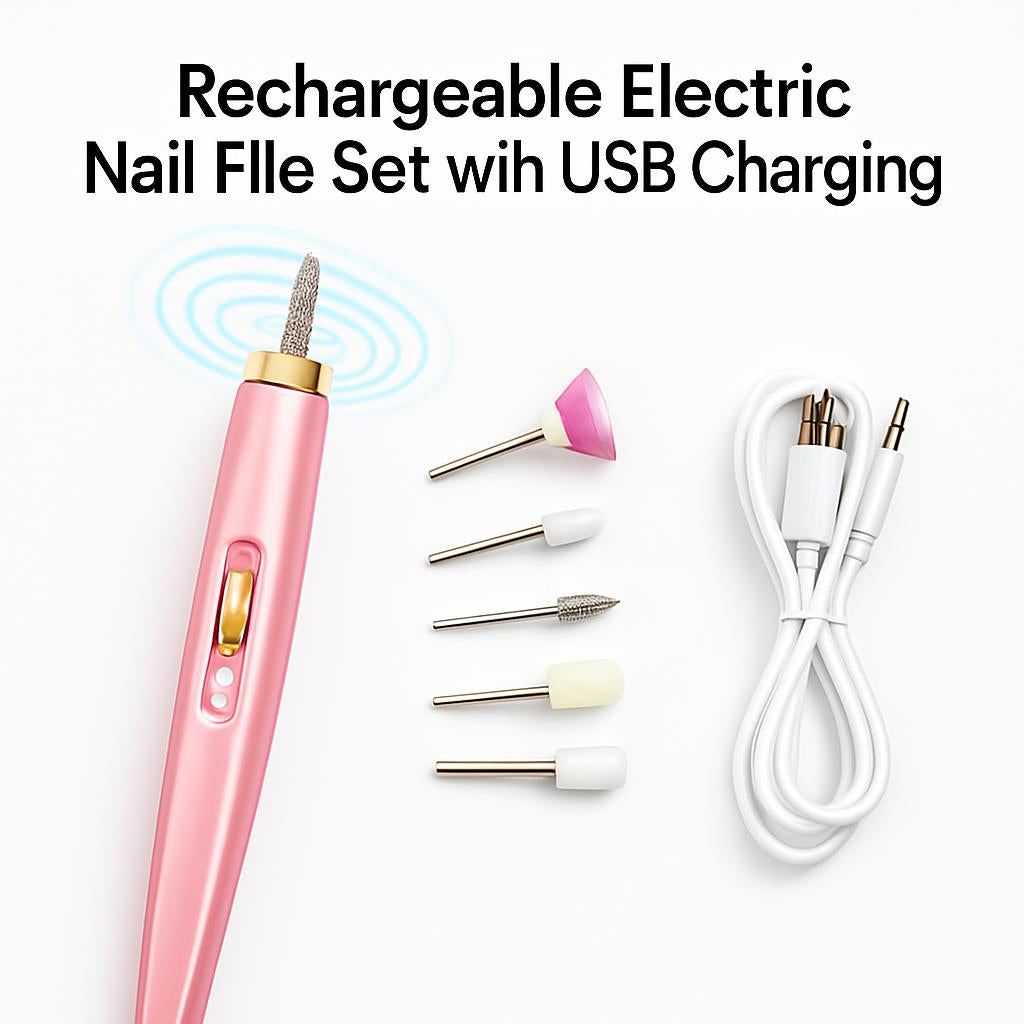 Rechargeable Pink Electric Nail File Set with USB Charging