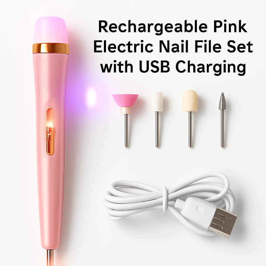 Rechargeable Pink Electric Nail File Set with USB Charging