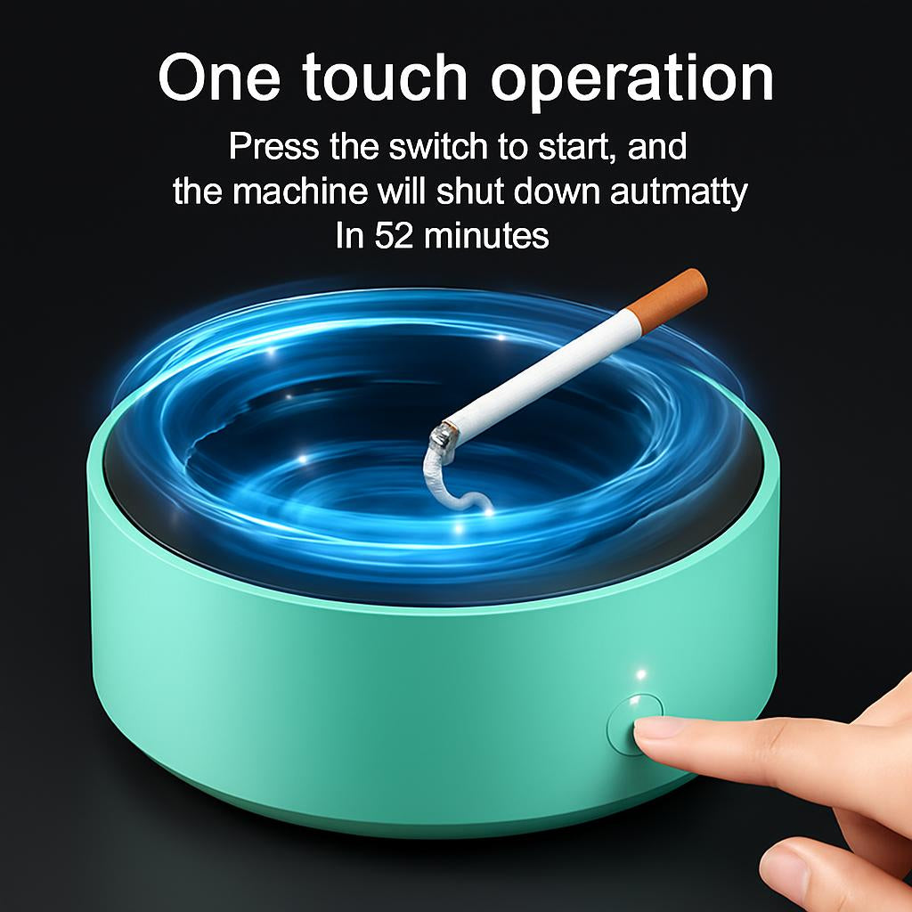Green Round Automatic Ashtray with One-Touch Operation