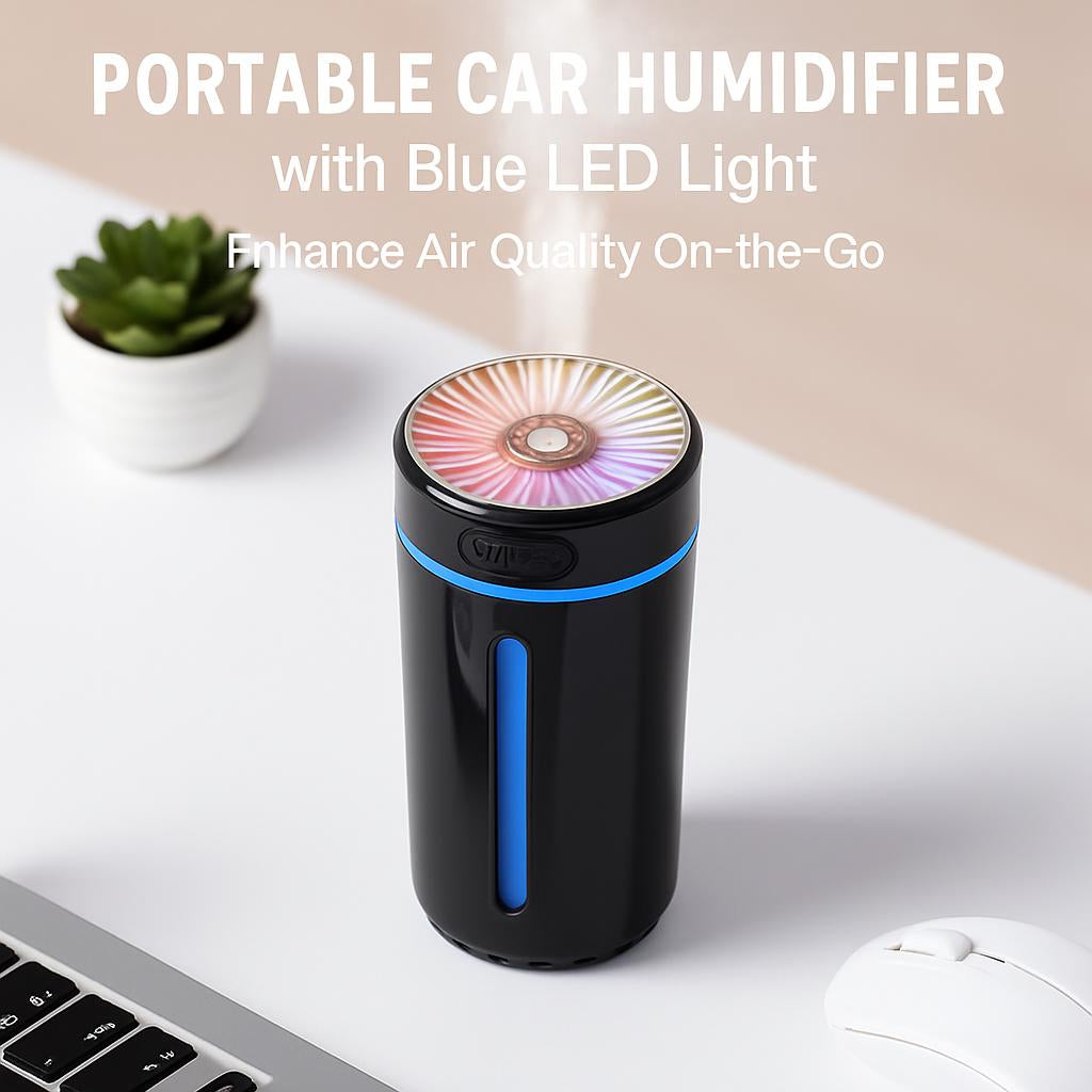 Portable Car Humidifier with Blue LED Light - Enhance Air Quality On-the-Go