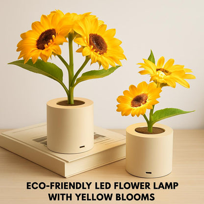 LED Flower Lamp with Yellow Flowers and Green Leaves on a Beige Base