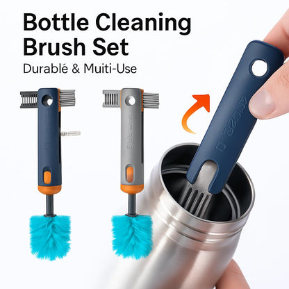 Eco-Friendly Bottle Cleaning Brush Set with Blue Bristles and Gray-Orange Handle