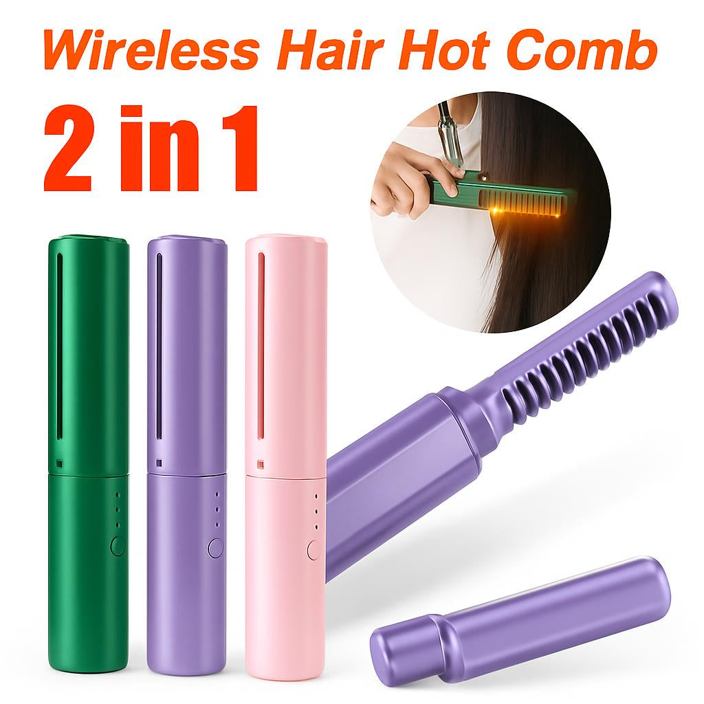 Wireless Hair Hot Comb in Green, Purple, and Pink