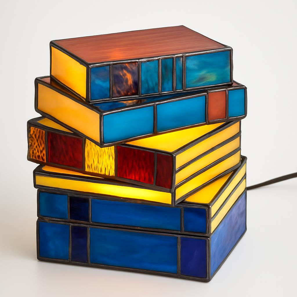 Multicolored Stained Glass Book Lamp - Artistic & Eco-Friendly Table Lighting