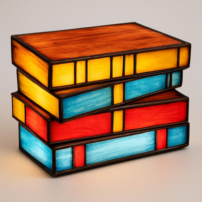 Multicolored Stained Glass Book Lamp - Artistic & Eco-Friendly Table Lighting