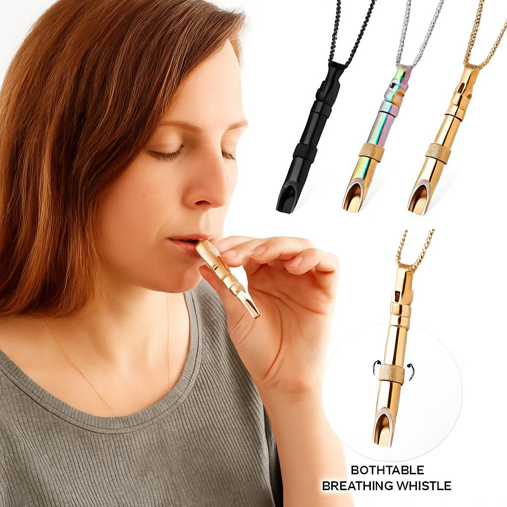 Cylindrical Breathing Whistle in Gold, Silver, Black, Multicolor
