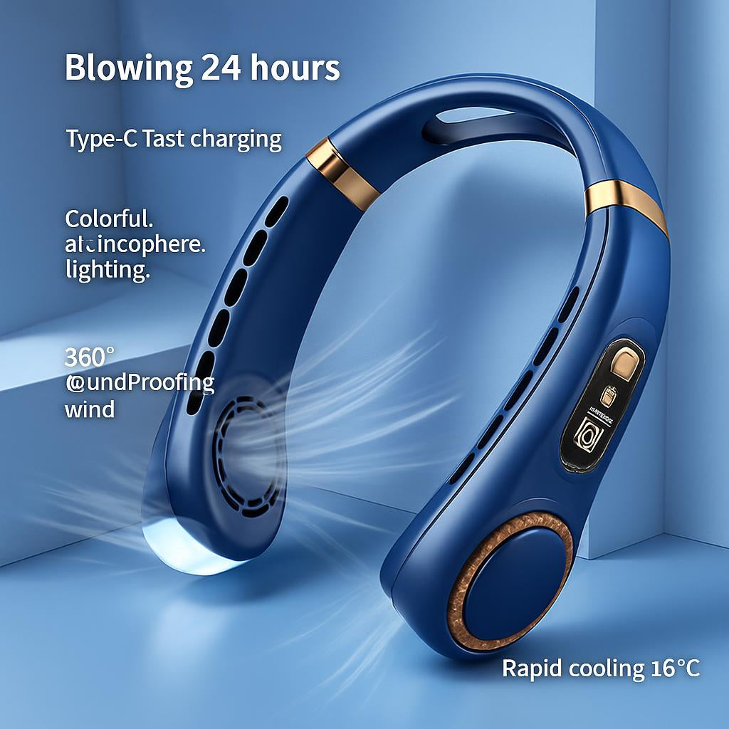 Eco-Friendly Portable Neck Fan - Hands-Free Cooling with Rechargeable Battery