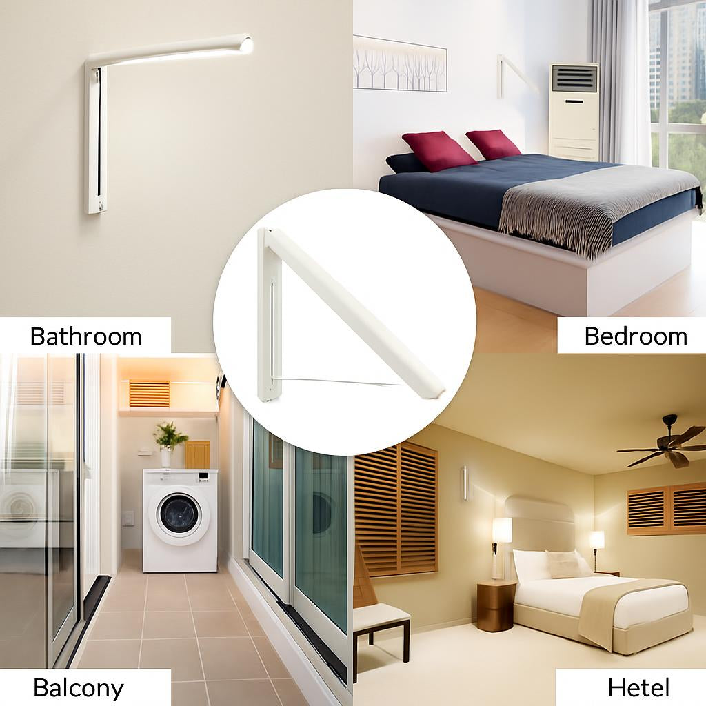 Space-Saving Folding Retractable Clothes Rack - Wall-Mounted, White