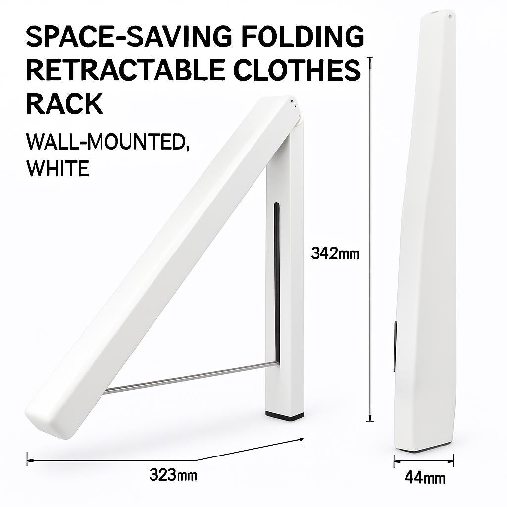Space-Saving Folding Retractable Clothes Rack - Wall-Mounted, White