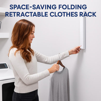 Space-Saving Folding Retractable Clothes Rack - Wall-Mounted, White