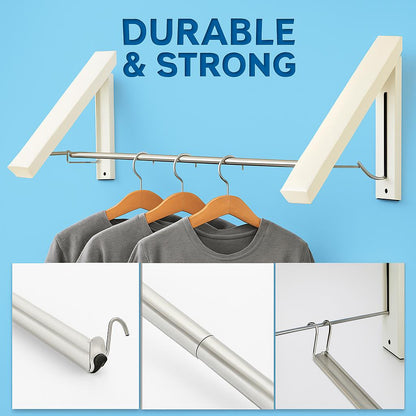 Space-Saving Folding Retractable Clothes Rack - Wall-Mounted, White