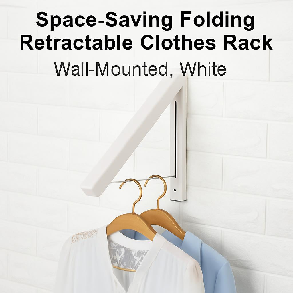 Space-Saving Folding Retractable Clothes Rack - Wall-Mounted, White