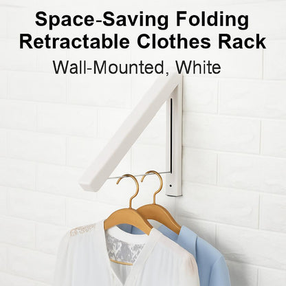 Space-Saving Folding Retractable Clothes Rack - Wall-Mounted, White