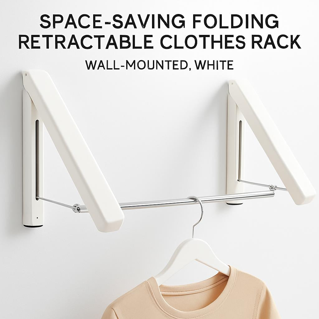 Space-Saving Folding Retractable Clothes Rack - Wall-Mounted, White