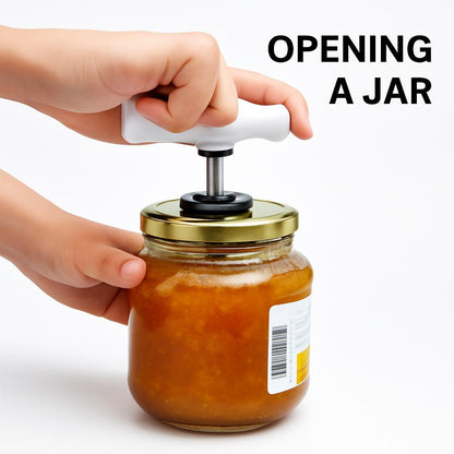 Effortless Jar Opener with White Handle and Metallic Components