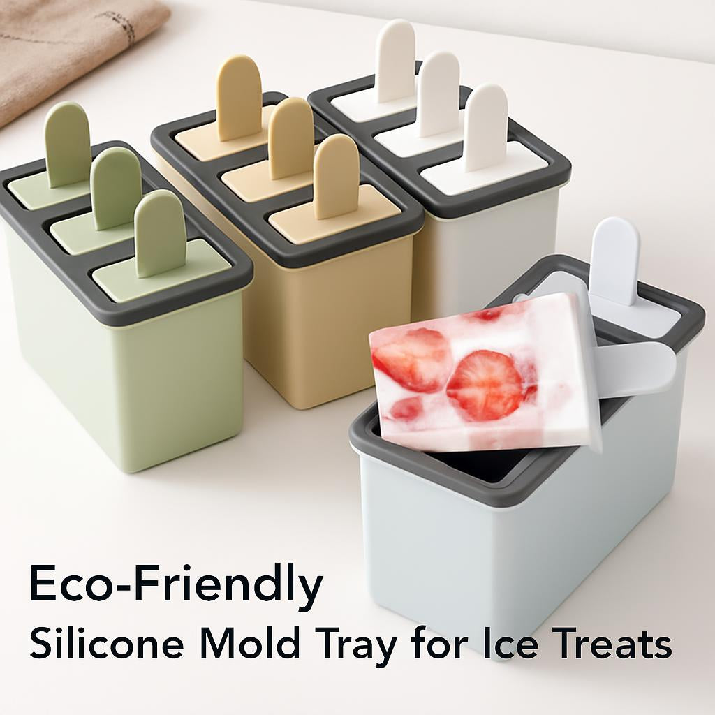 Eco-Friendly Reusable Ice Pop Molds in Green, Beige, and Light Blue