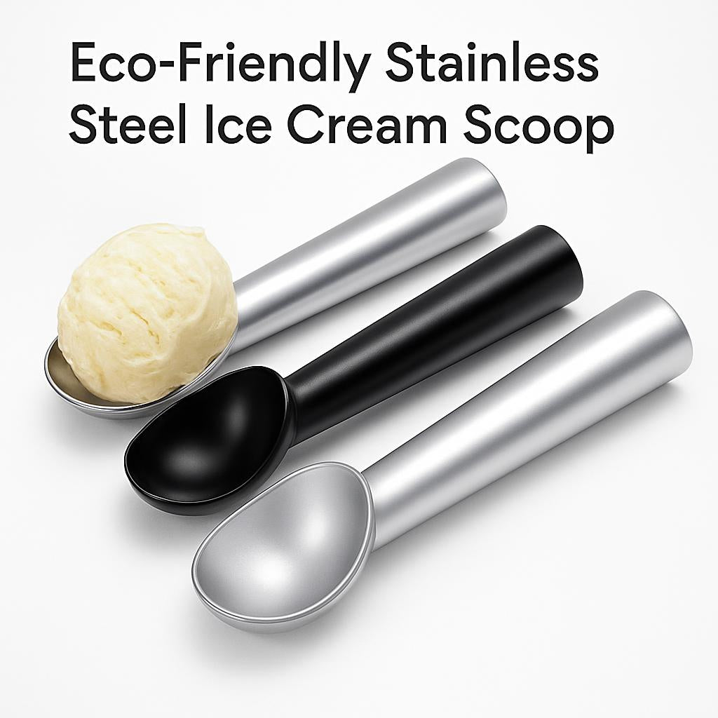 Durable Stainless Steel Ice Cream Scoop with Black Handle