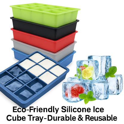Eco-Friendly Silicone Ice Cube Tray in Green, Red, Black, Gray, Blue