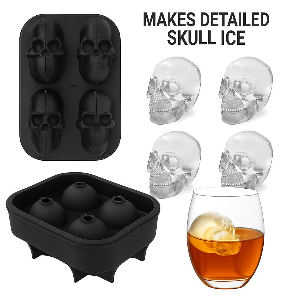 Skull Ice Cube Mold - Reusable Silicone Skull-Shaped Ice Tray