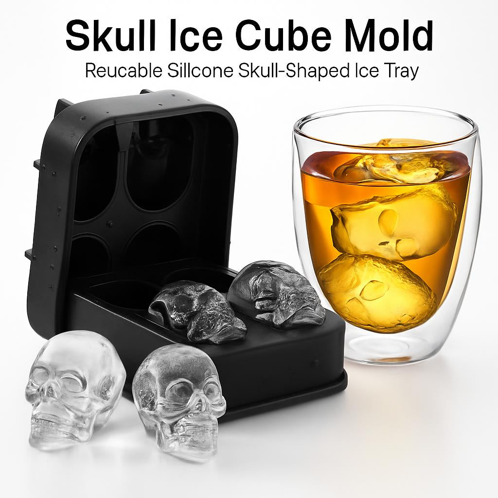 Skull Ice Cube Mold - Reusable Silicone Skull-Shaped Ice Tray