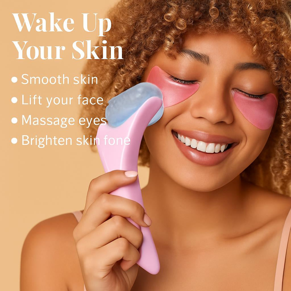 Pink Ergonomic Facial Ice Roller for Skincare and Wellness