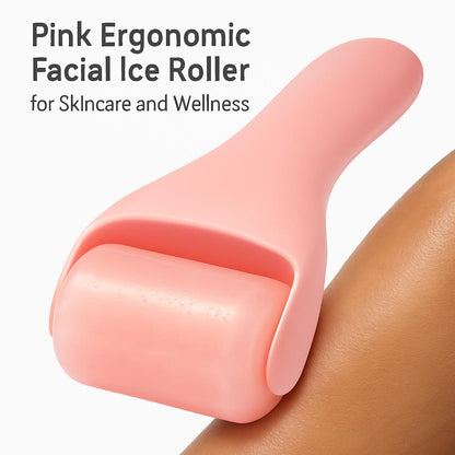 Pink Ergonomic Facial Ice Roller for Skincare and Wellness