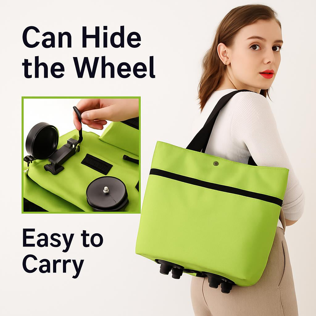 Green convertible shopping bag with wheels