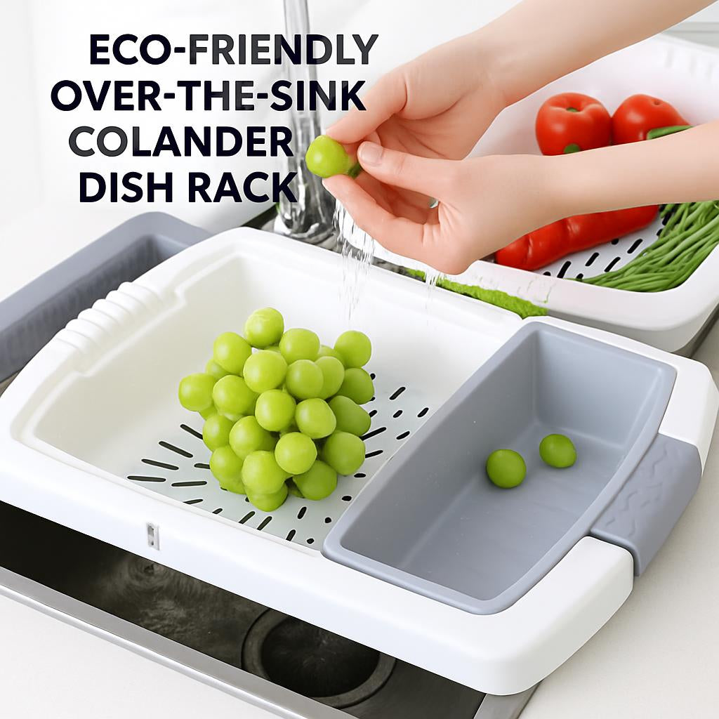 Space-Saving Over-the-Sink Colander and Dish Rack in White with Gray Accents