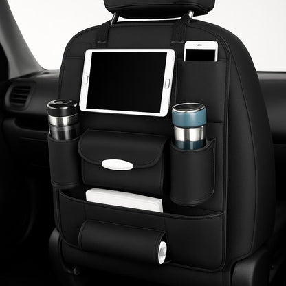 Brown Rectangular Car Seat Organizer with Multiple Pockets