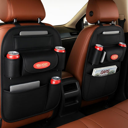 Brown Rectangular Car Seat Organizer with Multiple Pockets