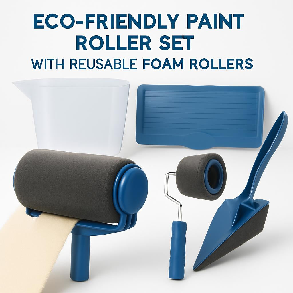 Eco-Friendly Paint Roller Set with Blue Handles and Gray Foam Rollers