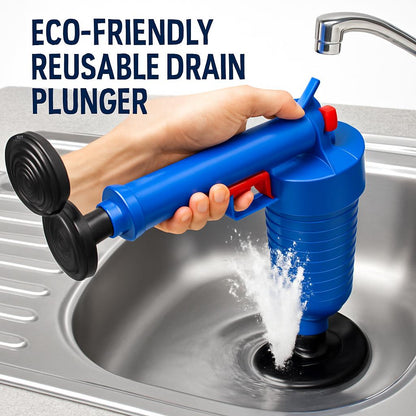 Eco-Friendly Reusable Drain Plunger with Blue, Black, and Red Accents